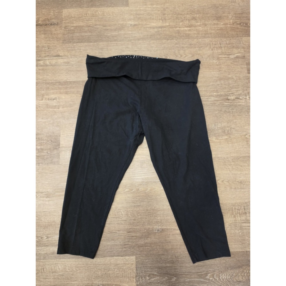 Victoria's Secret Black Foldover Yoga Leggings Rhinestone Waistband Women's XXL